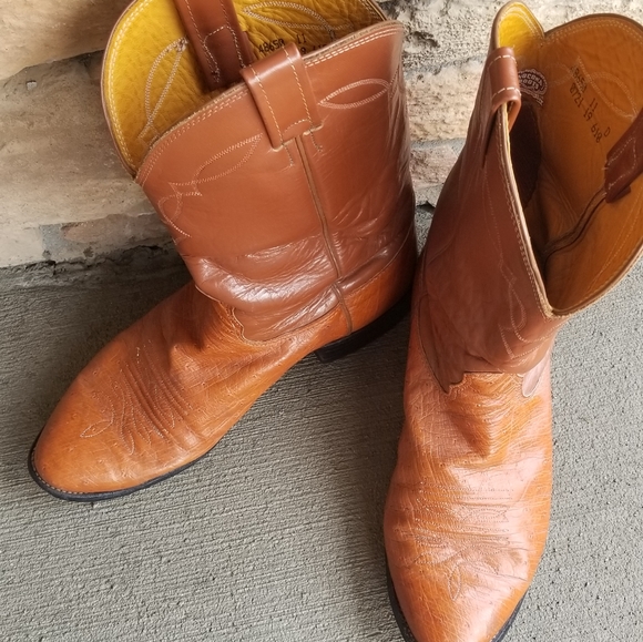 Nocona Ostrich Boots sz 11 Brown Tan Stitched - Picture 2 of 6